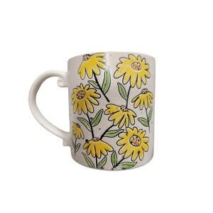 Spectrum Designz Yellow Daisy Floral Coffee Mug Speckled White‎ Ceramic Cup